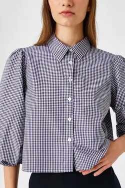 پیراهن چهارخانه بنفش زنانه 3WAL60006IW - یاری شاپ