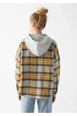 پیراهن چهارخانه زرد کلاهدار گشاد 1210296-83175 - یاری شاپ