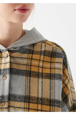 پیراهن چهارخانه زرد کلاهدار گشاد 1210296-83175 - یاری شاپ