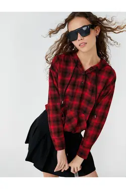 پیراهن چهارخانه قرمز زنانه 3WAL60013IW - یاری شاپ