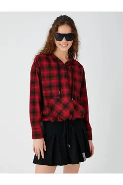 پیراهن چهارخانه قرمز زنانه 3WAL60013IW - یاری شاپ