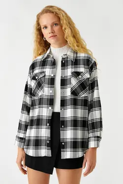 پیراهن چهارخانه مشکی زنانه 3WAK60004EW - یاری شاپ