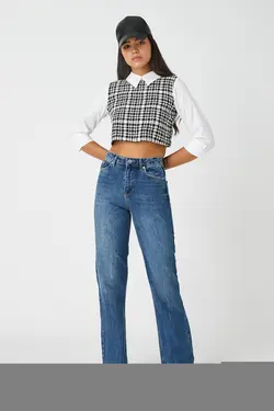 پیراهن چهارخانه مشکی زنانه 3WAL60020IW - یاری شاپ