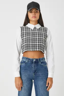 پیراهن چهارخانه مشکی زنانه 3WAL60020IW - یاری شاپ