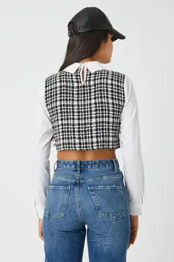 پیراهن چهارخانه مشکی زنانه 3WAL60020IW - یاری شاپ