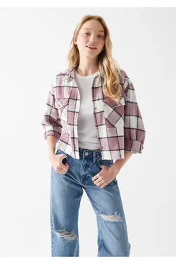 پیراهن چهارخانه یاسی کلاهدار Loose Fit / Loose Fit 1210294-83171 - یاری شاپ