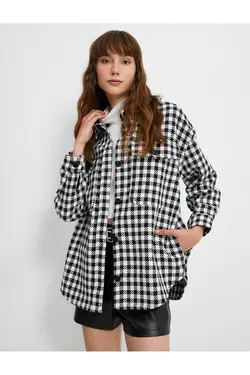 پیراهن چوبی سایز بزرگ با جزئیات جیب دکمه دار - یاری شاپ