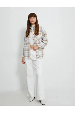 پیراهن چوبی سایز بزرگ با جزئیات جیب دکمه دار - یاری شاپ