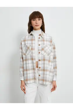 پیراهن چوبی سایز بزرگ با جزئیات جیب دکمه دار - یاری شاپ