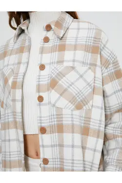 پیراهن چوبی سایز بزرگ با جزئیات جیب دکمه دار - یاری شاپ