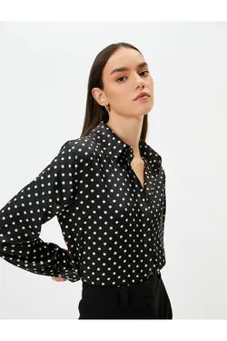 پیراهن خالدار ساتن یقه دکمه دار یقه منظم - یاری شاپ