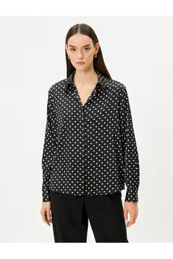 پیراهن خالدار ساتن یقه دکمه دار یقه منظم - یاری شاپ