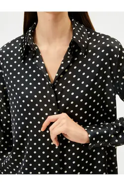 پیراهن خالدار ساتن یقه دکمه دار یقه منظم - یاری شاپ