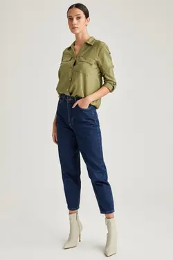 پیراهن دو جیب بافته خاکی زنانه N1813AZ20SP - یاری شاپ