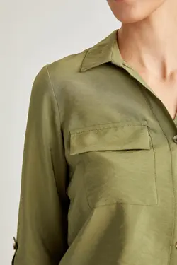 پیراهن دو جیب بافته خاکی زنانه N1813AZ20SP - یاری شاپ