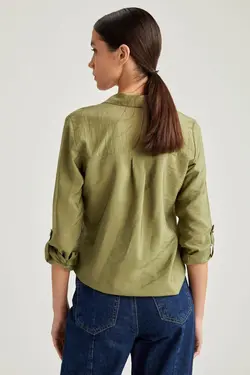 پیراهن دو جیب بافته خاکی زنانه N1813AZ20SP - یاری شاپ