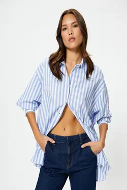 پیراهن راه راه آبی زنانه - یاری شاپ