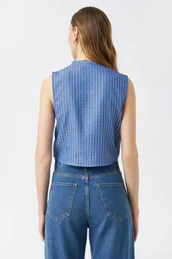 پیراهن راه راه آبی سرمه ای زنانه 2SAK60130CW - یاری شاپ