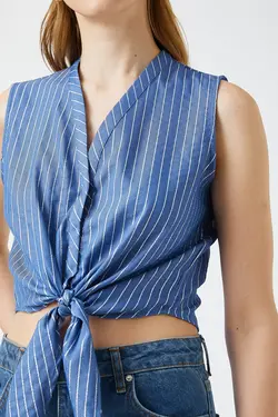 پیراهن راه راه آبی سرمه ای زنانه 2SAK60130CW - یاری شاپ