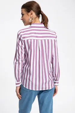 پیراهن راه راه جیب سفید زنانه J5896AZ18AU - یاری شاپ