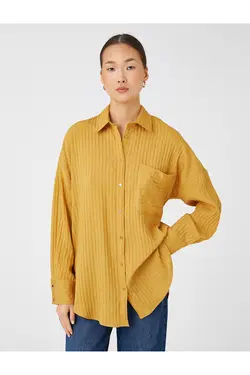 پیراهن راه راه سایز بزرگ با جیب آستین بلند - یاری شاپ