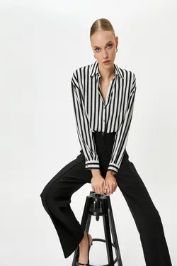 پیراهن راه راه مشکی زنانه - یاری شاپ