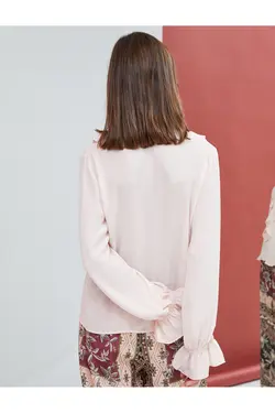 پیراهن روفل آستین بلند یقه V دکمه-بالا - یاری شاپ