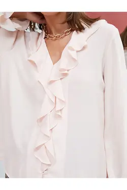 پیراهن روفل آستین بلند یقه V دکمه-بالا - یاری شاپ