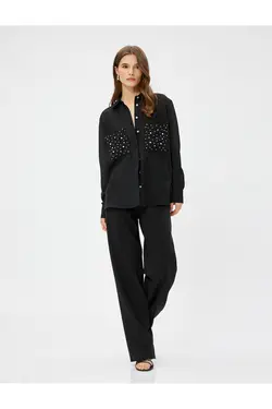 پیراهن ریلکس با جزئیات مروارید آستین بلند - یاری شاپ