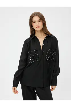 پیراهن ریلکس با جزئیات مروارید آستین بلند - یاری شاپ