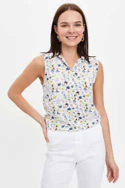 پیراهن زنانه بدون آستین طرح دار فیروزه ای K4668AZ.20SM.TR37 - یاری شاپ