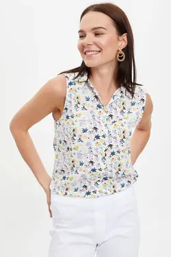 پیراهن زنانه بدون آستین طرح دار فیروزه ای K4668AZ.20SM.TR37 - یاری شاپ