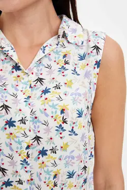 پیراهن زنانه بدون آستین طرح دار فیروزه ای K4668AZ.20SM.TR37 - یاری شاپ