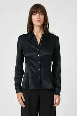 پیراهن زنانه دکمه دار فلزی طلایی 3sak60001uw - یاری شاپ