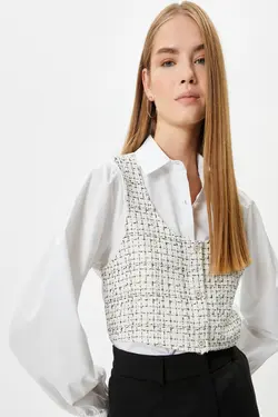 پیراهن زنانه طرح دار سفید 4WAL60058IW - یاری شاپ