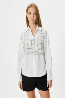 پیراهن زنانه طرح دار سفید 4WAL60058IW - یاری شاپ