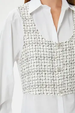 پیراهن زنانه طرح دار سفید 4WAL60058IW - یاری شاپ