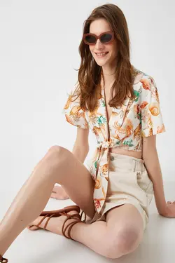 پیراهن زنانه طرح نارنجی 1YAK62371UW - یاری شاپ