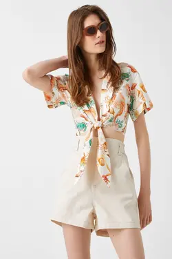 پیراهن زنانه طرح نارنجی 1YAK62371UW - یاری شاپ