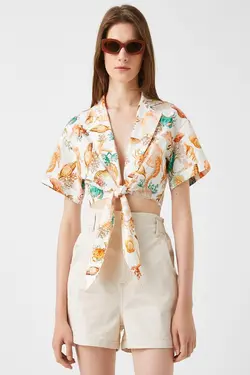 پیراهن زنانه طرح نارنجی 1YAK62371UW - یاری شاپ