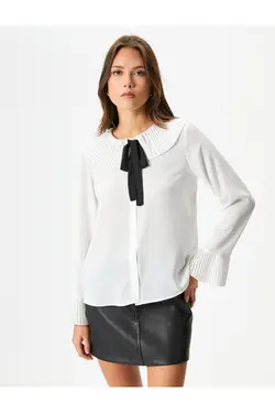 پیراهن ژولیده با آستین بلند با جزئیات کراوات - یاری شاپ