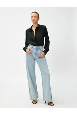 پیراهن ساتن آستین بلند دکمه دار - یاری شاپ