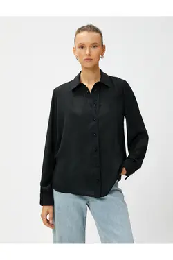 پیراهن ساتن آستین بلند دکمه دار - یاری شاپ