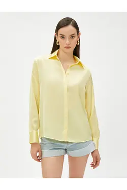 پیراهن ساتن آستین بلند دکمه دار - یاری شاپ