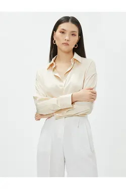 پیراهن ساتن آستین بلند دکمه دار - یاری شاپ