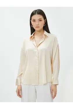 پیراهن ساتن آستین بلند دکمه دار - یاری شاپ