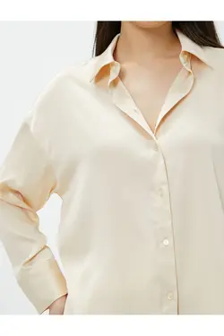 پیراهن ساتن آستین بلند دکمه دار - یاری شاپ