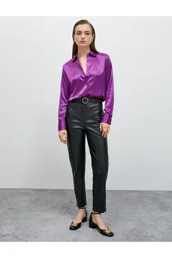 پیراهن ساتن آستین بلند دکمه دار - یاری شاپ