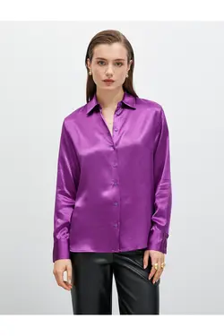 پیراهن ساتن آستین بلند دکمه دار - یاری شاپ