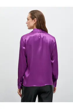 پیراهن ساتن آستین بلند دکمه دار - یاری شاپ